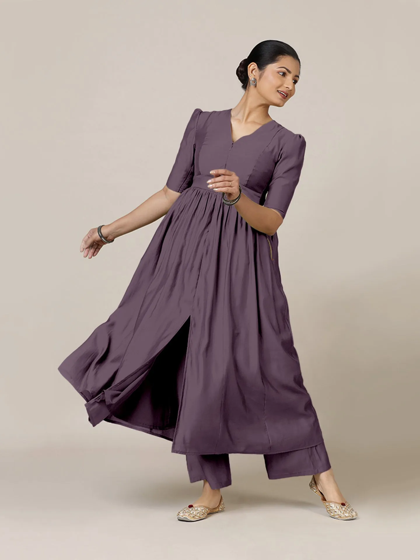Faiza x Rozaana | A Line Kurta in Purple Mauve with Thread Work | Coords or Only Kurta