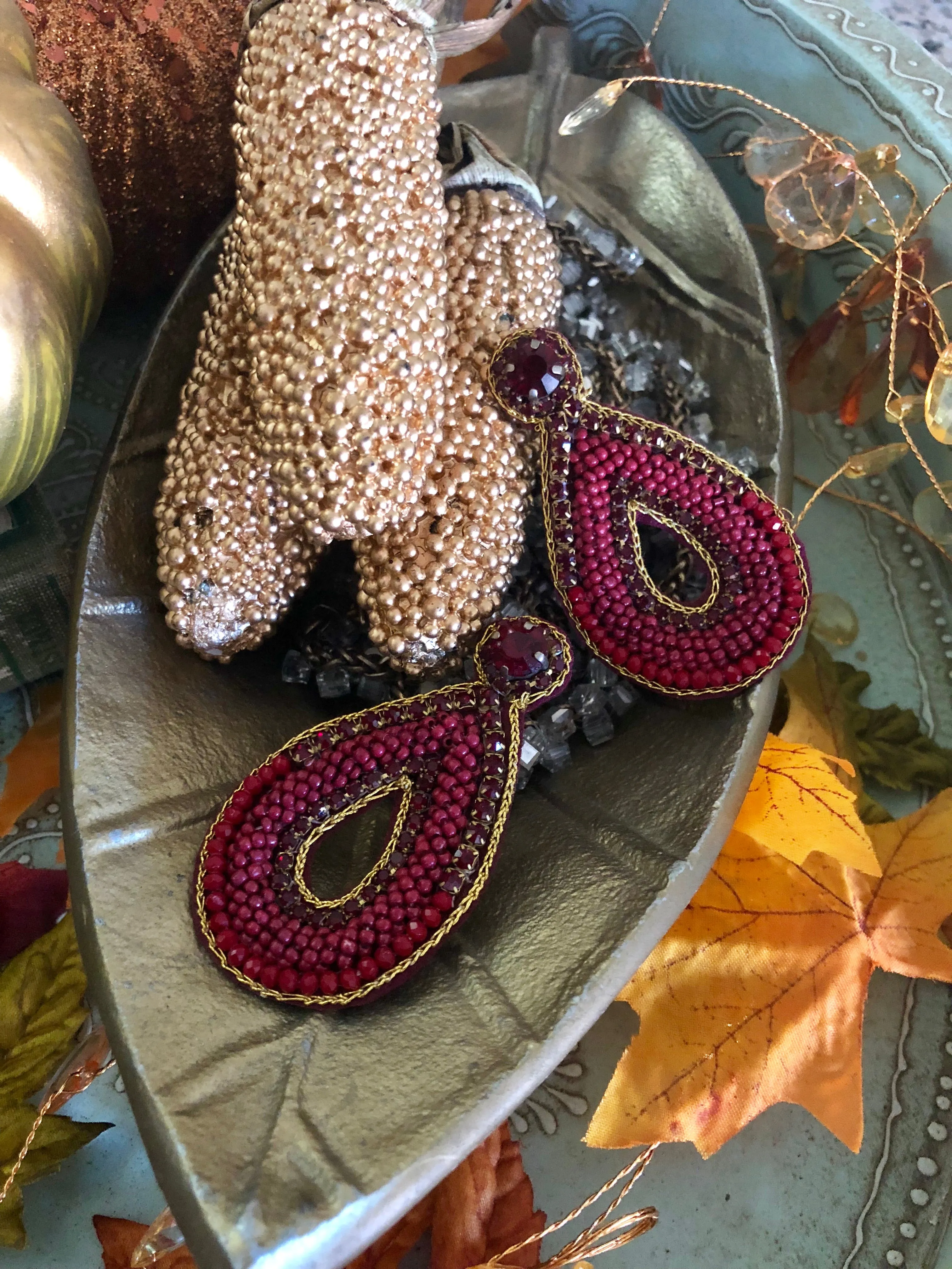 Felicia Red Beaded Teardrop Statement Earrings