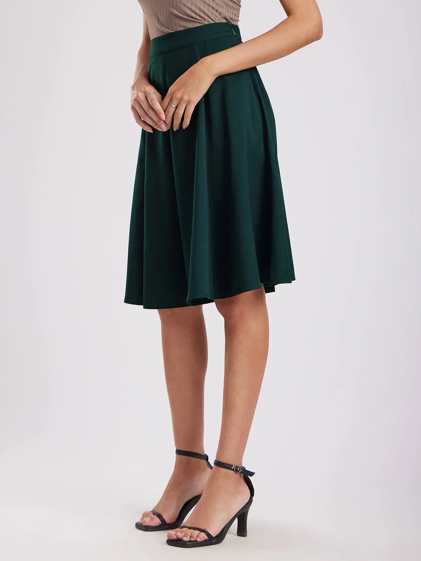 Flared Skort With Panel Detail - Green