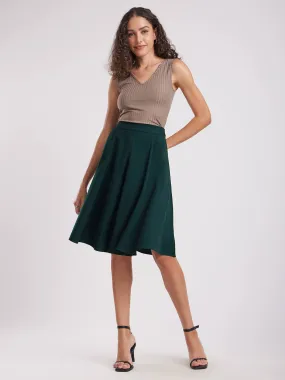 Flared Skort With Panel Detail - Green