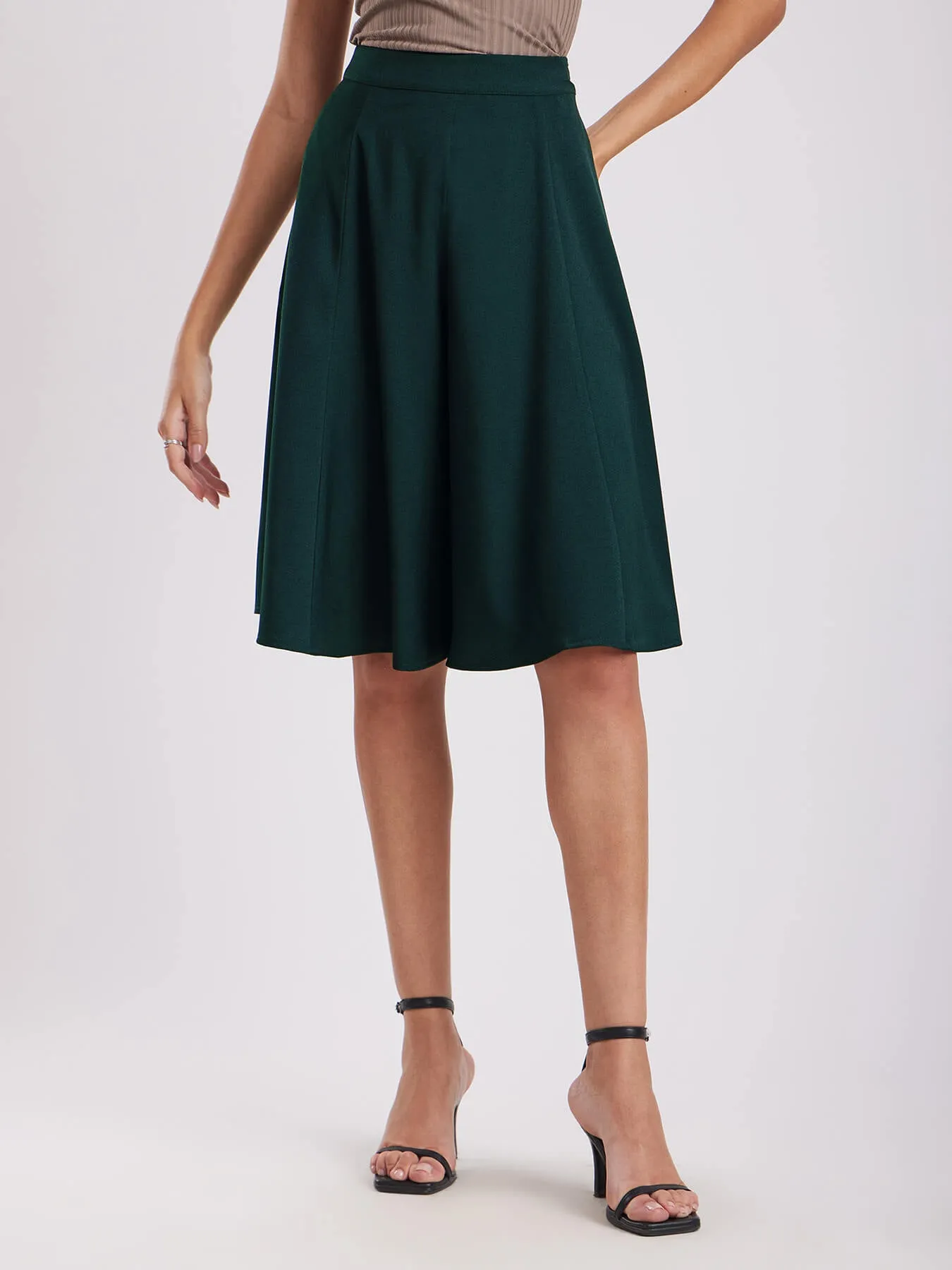 Flared Skort With Panel Detail - Green