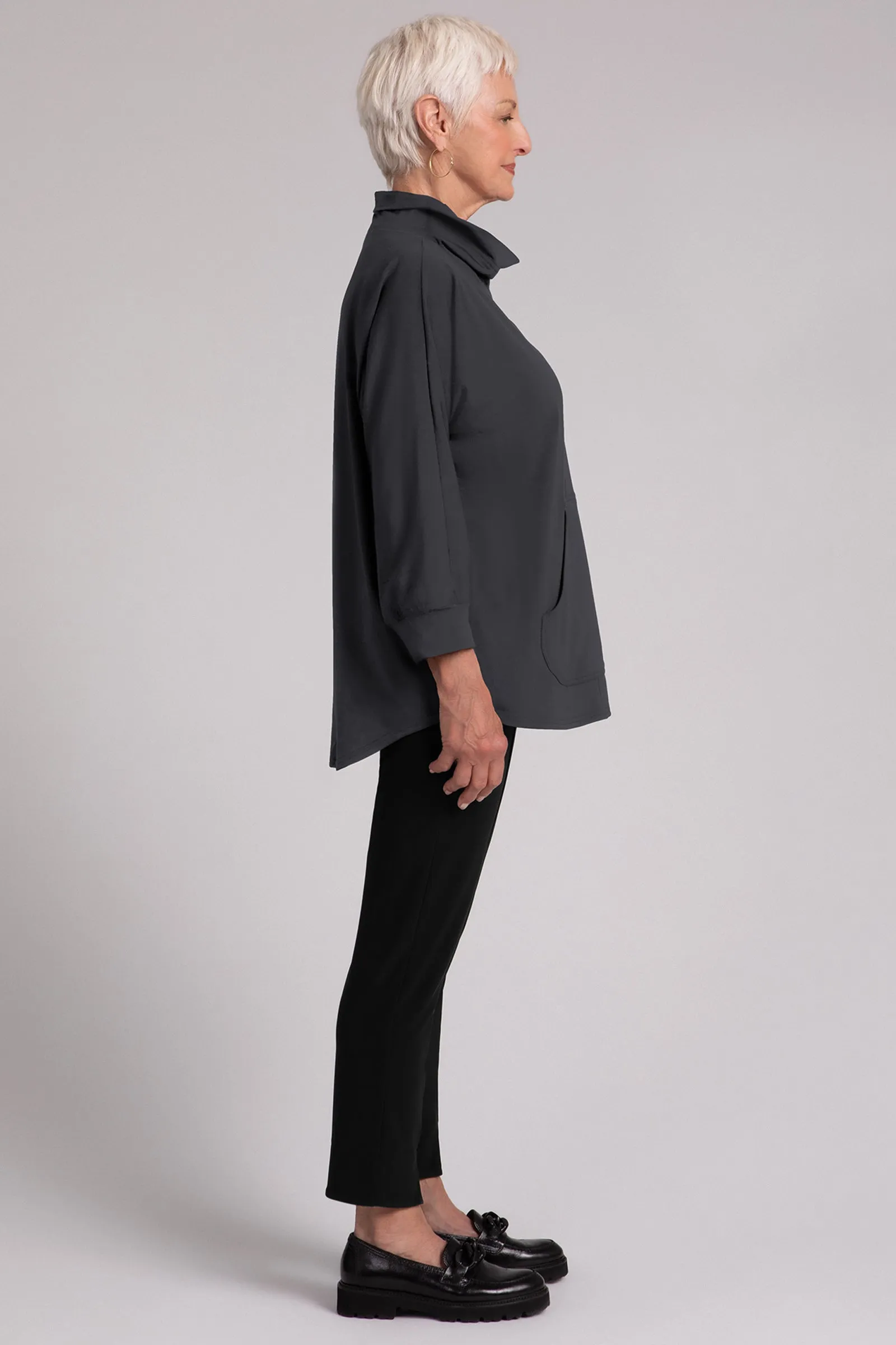 Fleece Back Jersey Funnel Neck Pullover with Kangaroo Pocket | Graphite