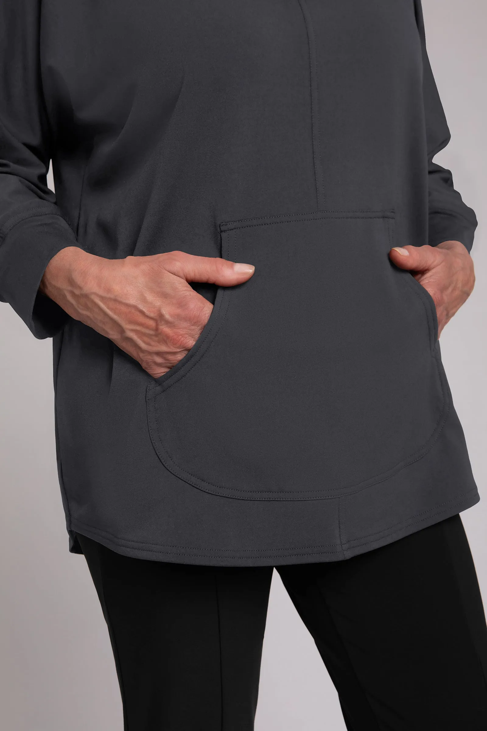 Fleece Back Jersey Funnel Neck Pullover with Kangaroo Pocket | Graphite