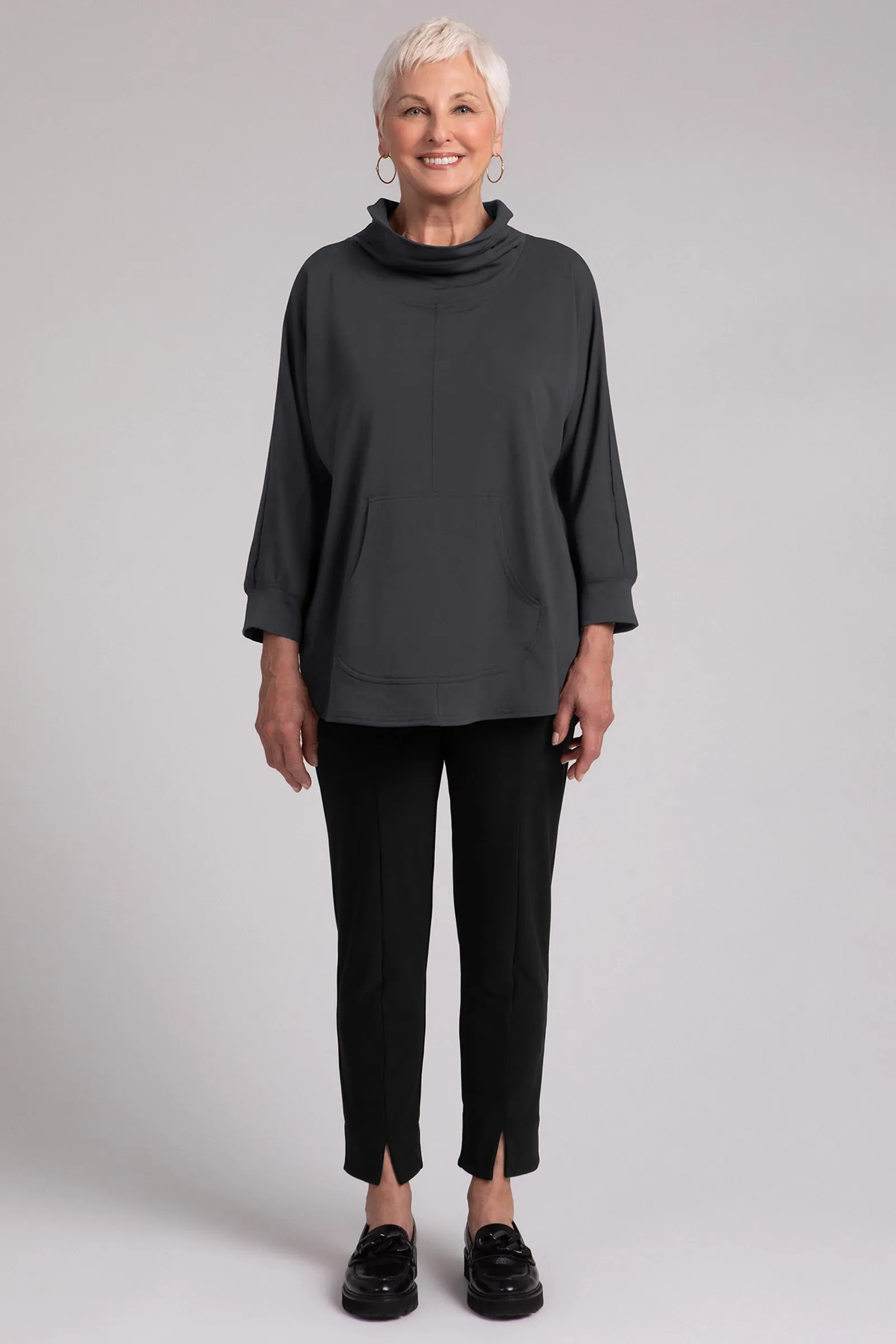 Fleece Back Jersey Funnel Neck Pullover with Kangaroo Pocket | Graphite