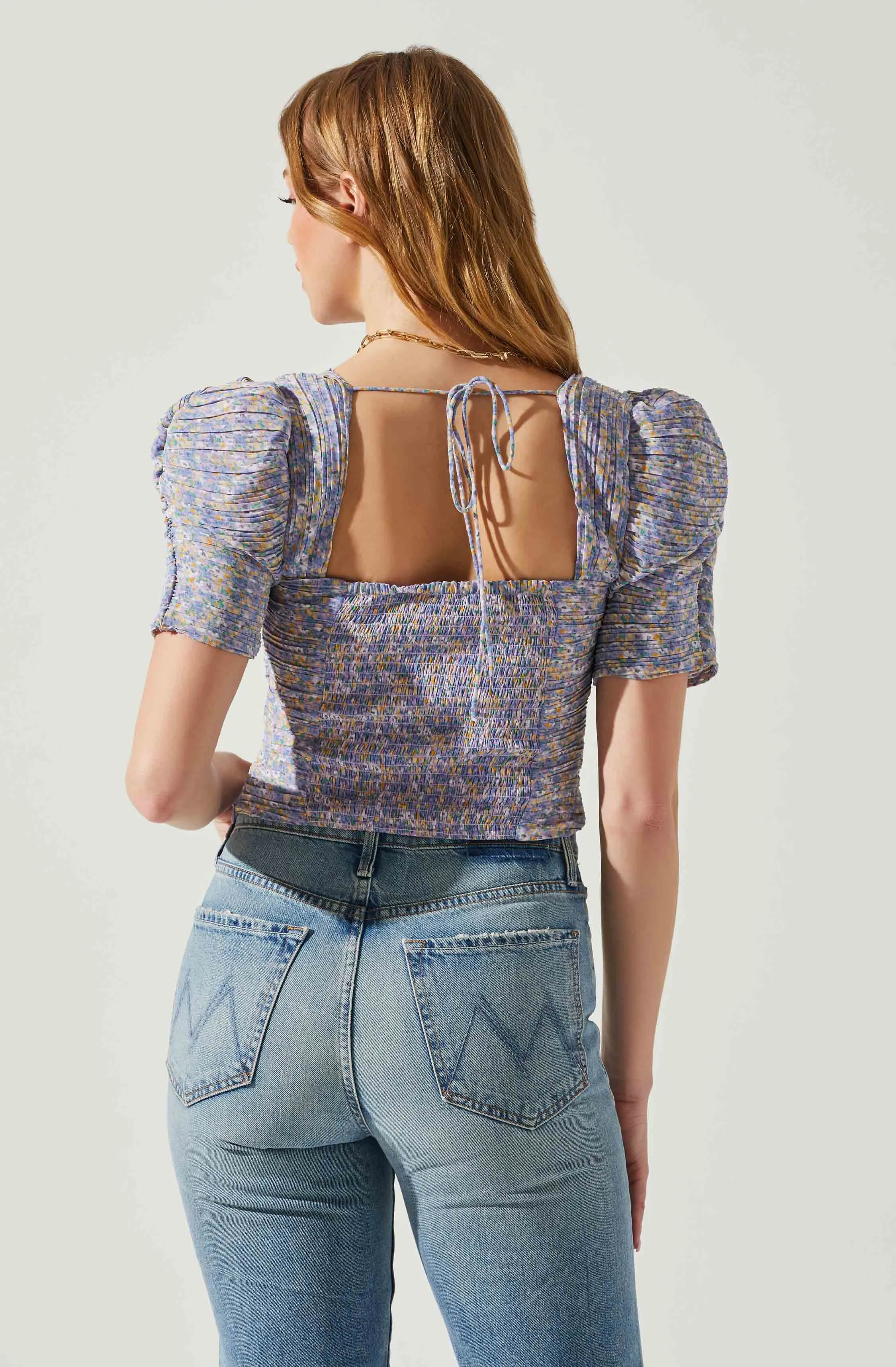 Floral Smocked Sweetheart Neck Puff Sleeve Top