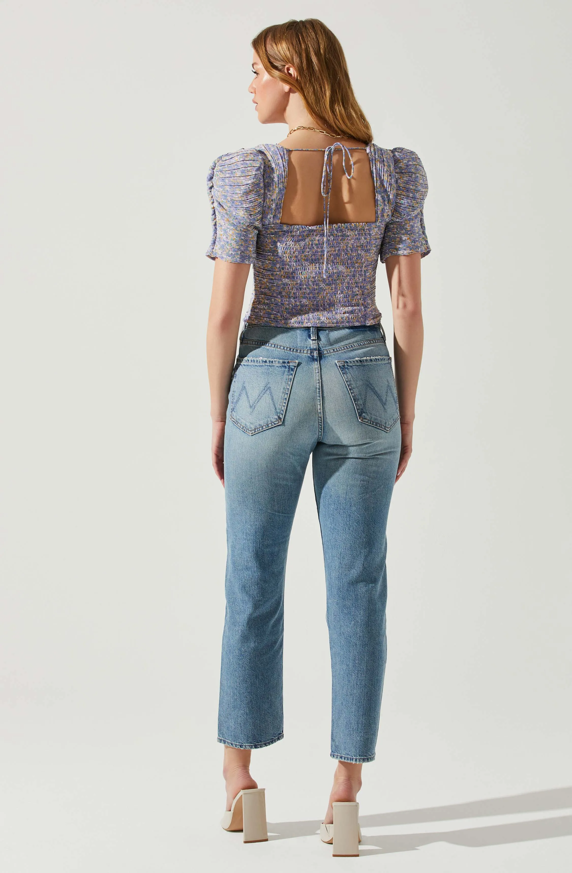 Floral Smocked Sweetheart Neck Puff Sleeve Top