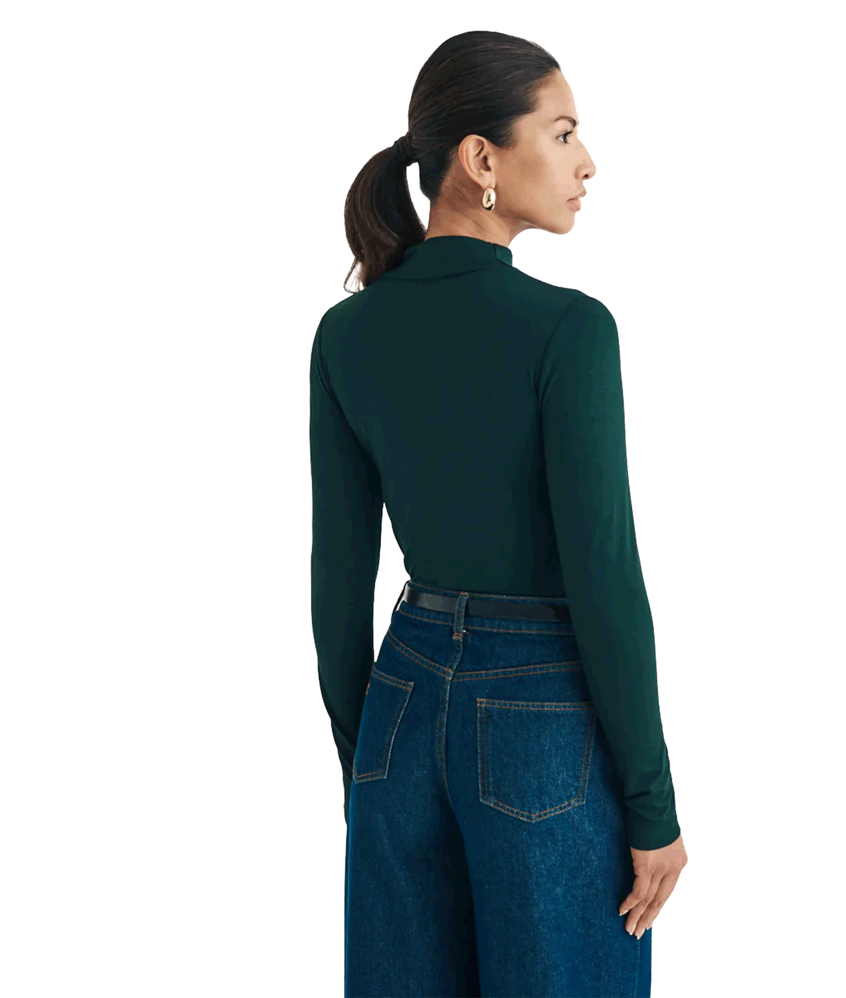 Funnel Neck Long Sleeve Top - Green