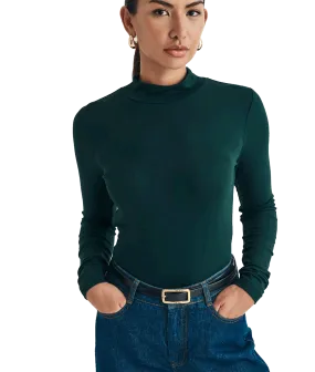 Funnel Neck Long Sleeve Top - Green