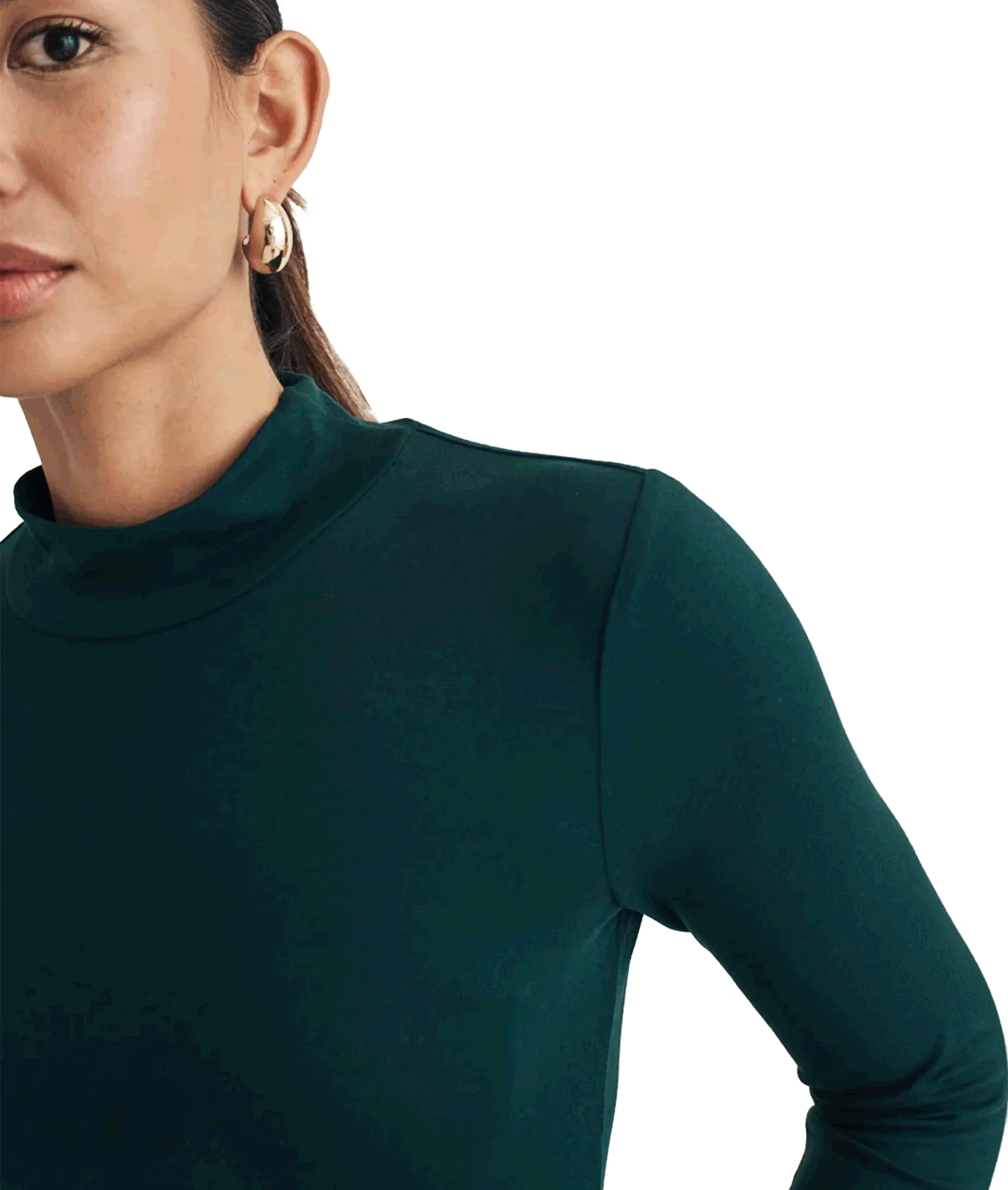 Funnel Neck Long Sleeve Top - Green