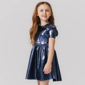 Girls Lame Laurie Dress - Navy