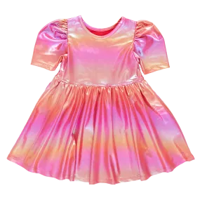 Girls Lame Laurie Dress - Rainbow Pink Lame