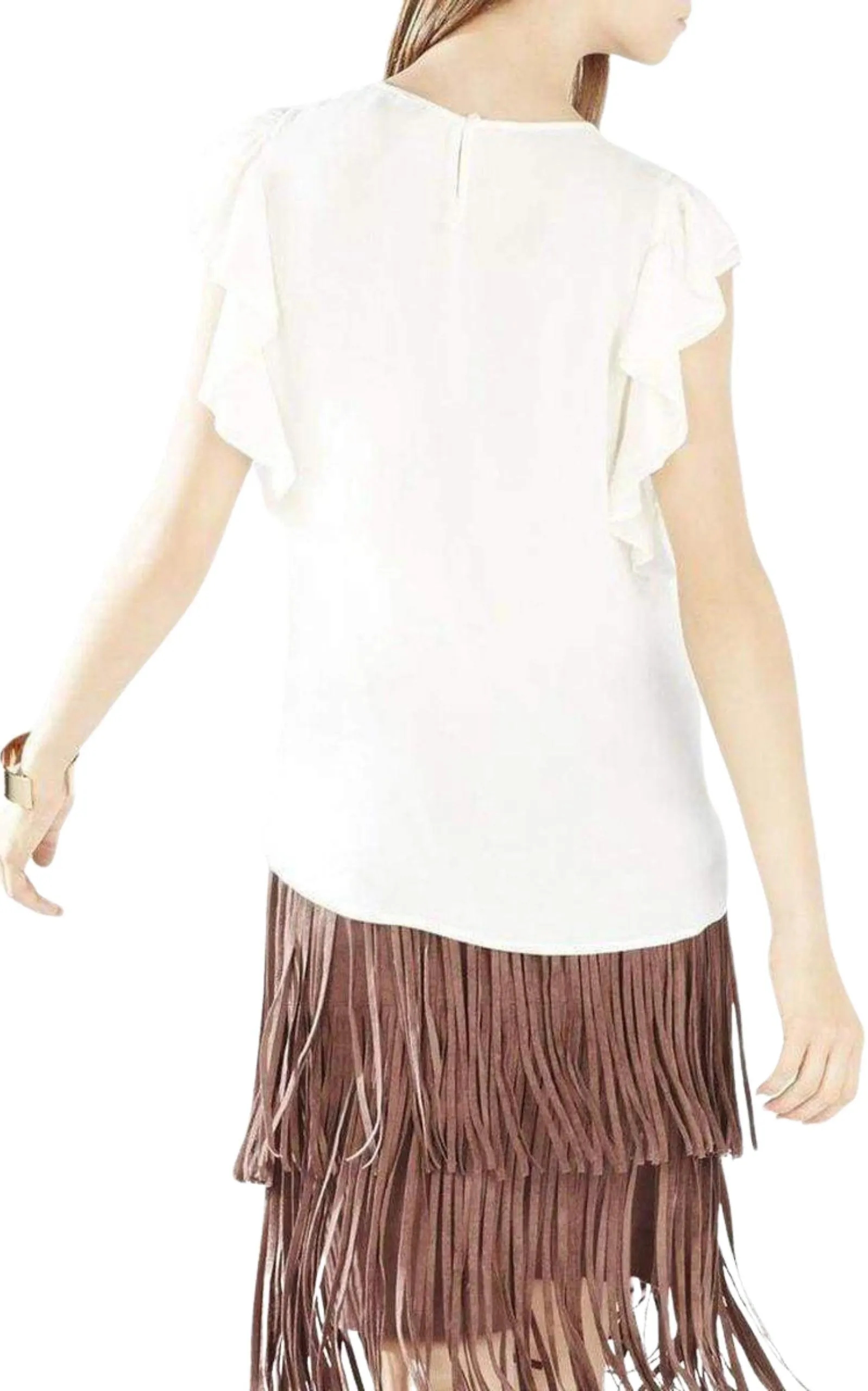 Haidee Flutter-Sleeve Cutout Embroidered Top