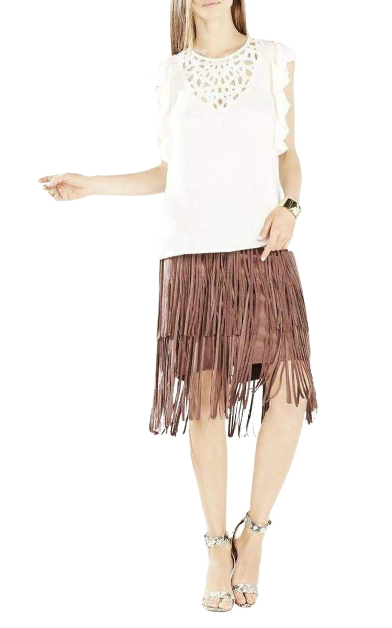 Haidee Flutter-Sleeve Cutout Embroidered Top