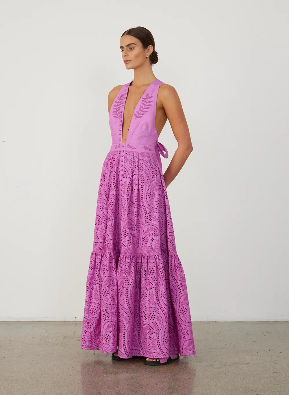 Helena Organic Cotton Broderie Maxi Dress | Aster Purple