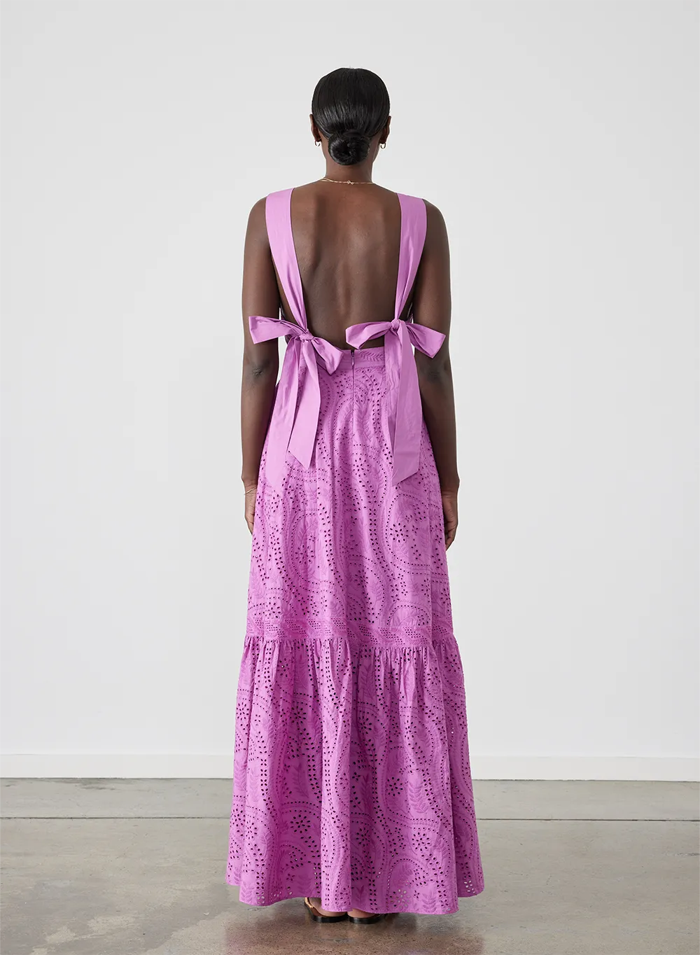 Helena Organic Cotton Broderie Maxi Dress | Aster Purple