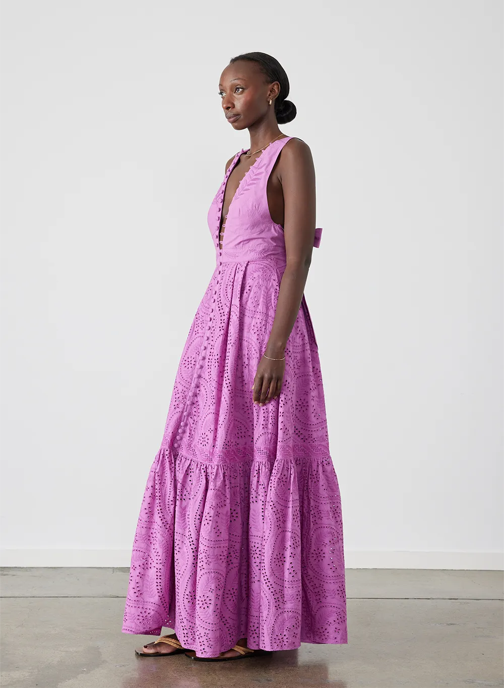 Helena Organic Cotton Broderie Maxi Dress | Aster Purple