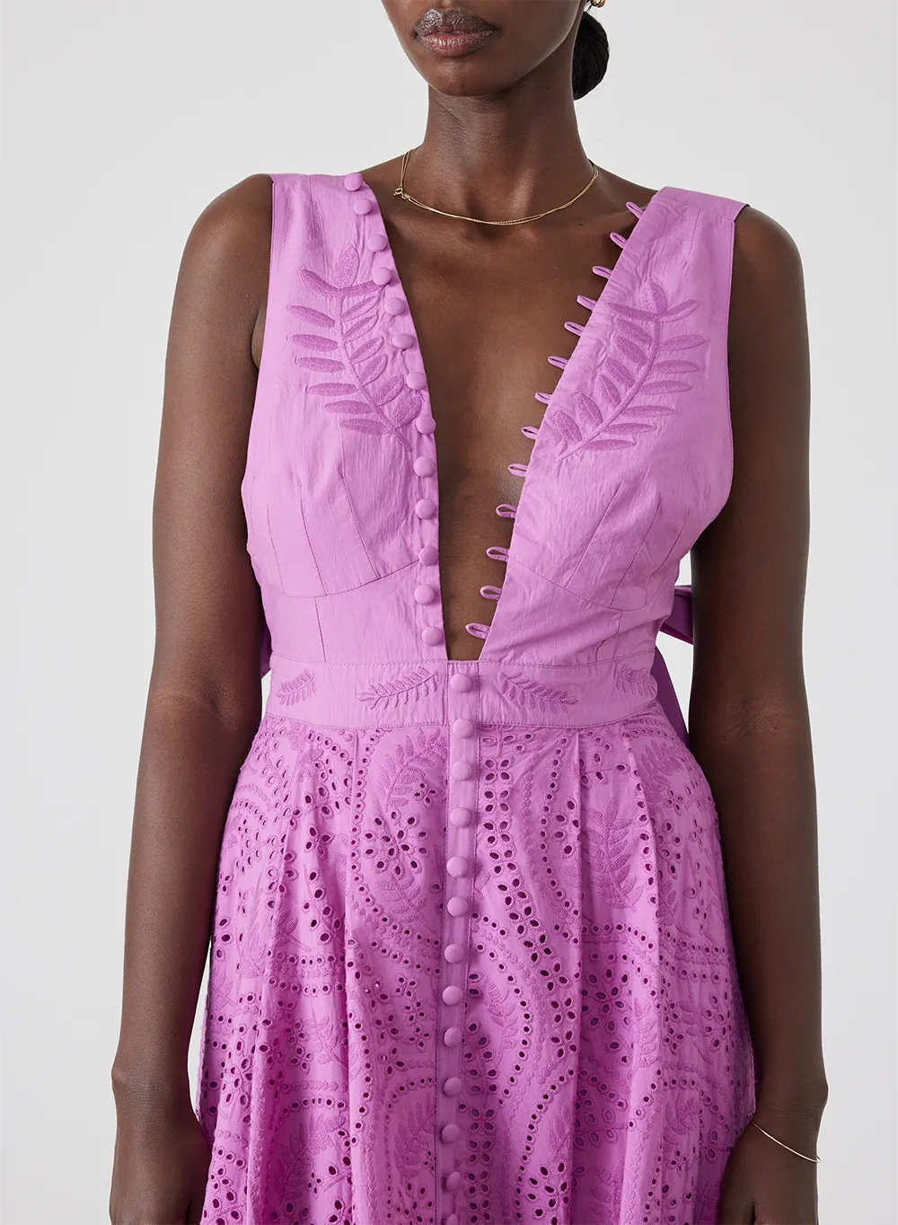 Helena Organic Cotton Broderie Maxi Dress | Aster Purple