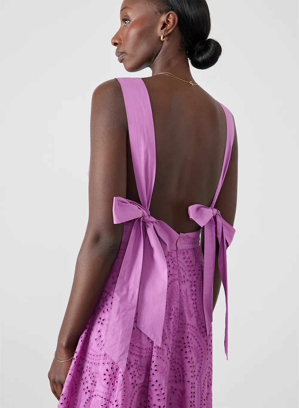 Helena Organic Cotton Broderie Maxi Dress | Aster Purple