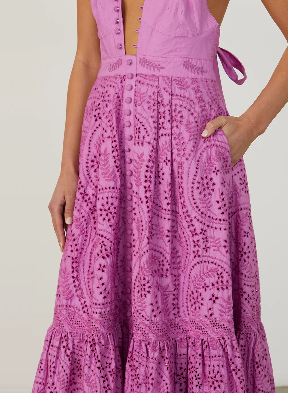 Helena Organic Cotton Broderie Maxi Dress | Aster Purple