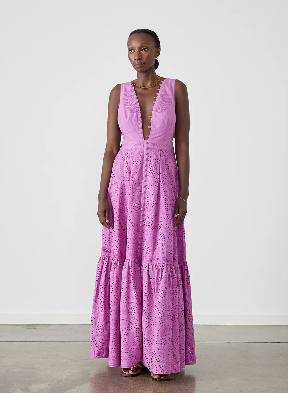 Helena Organic Cotton Broderie Maxi Dress | Aster Purple