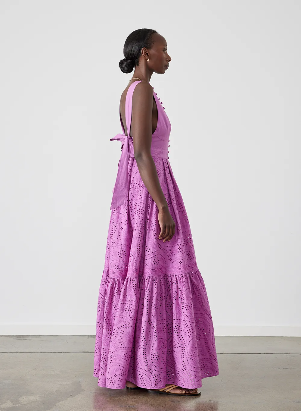Helena Organic Cotton Broderie Maxi Dress | Aster Purple