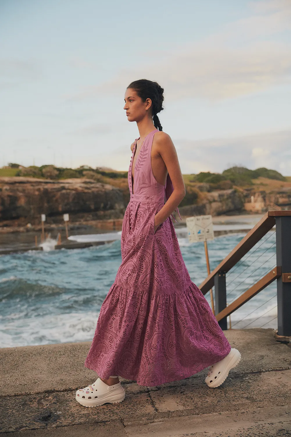 Helena Organic Cotton Broderie Maxi Dress | Aster Purple