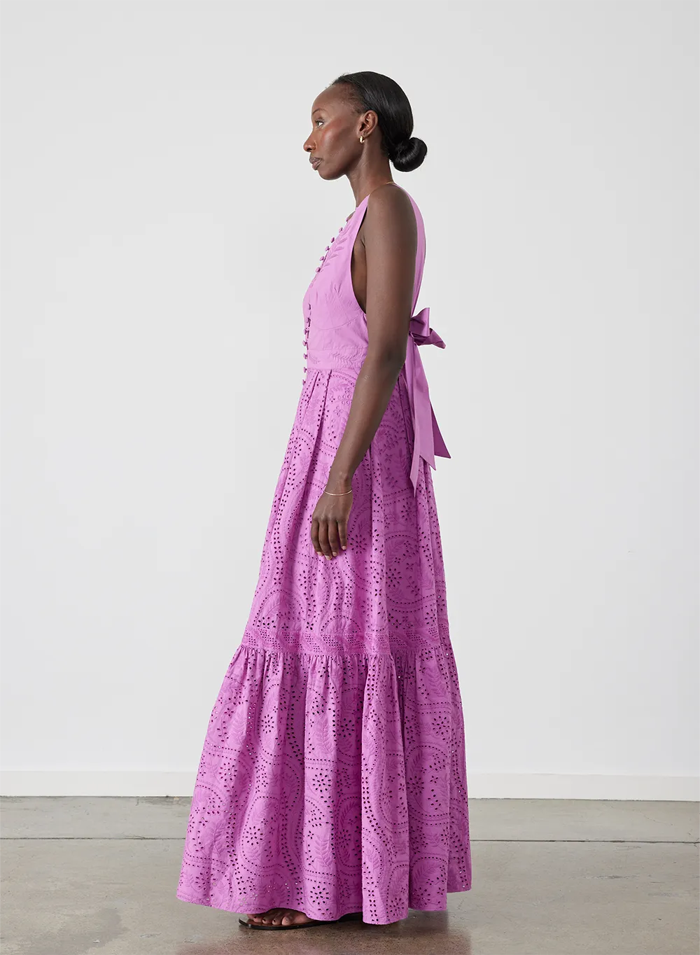 Helena Organic Cotton Broderie Maxi Dress | Aster Purple