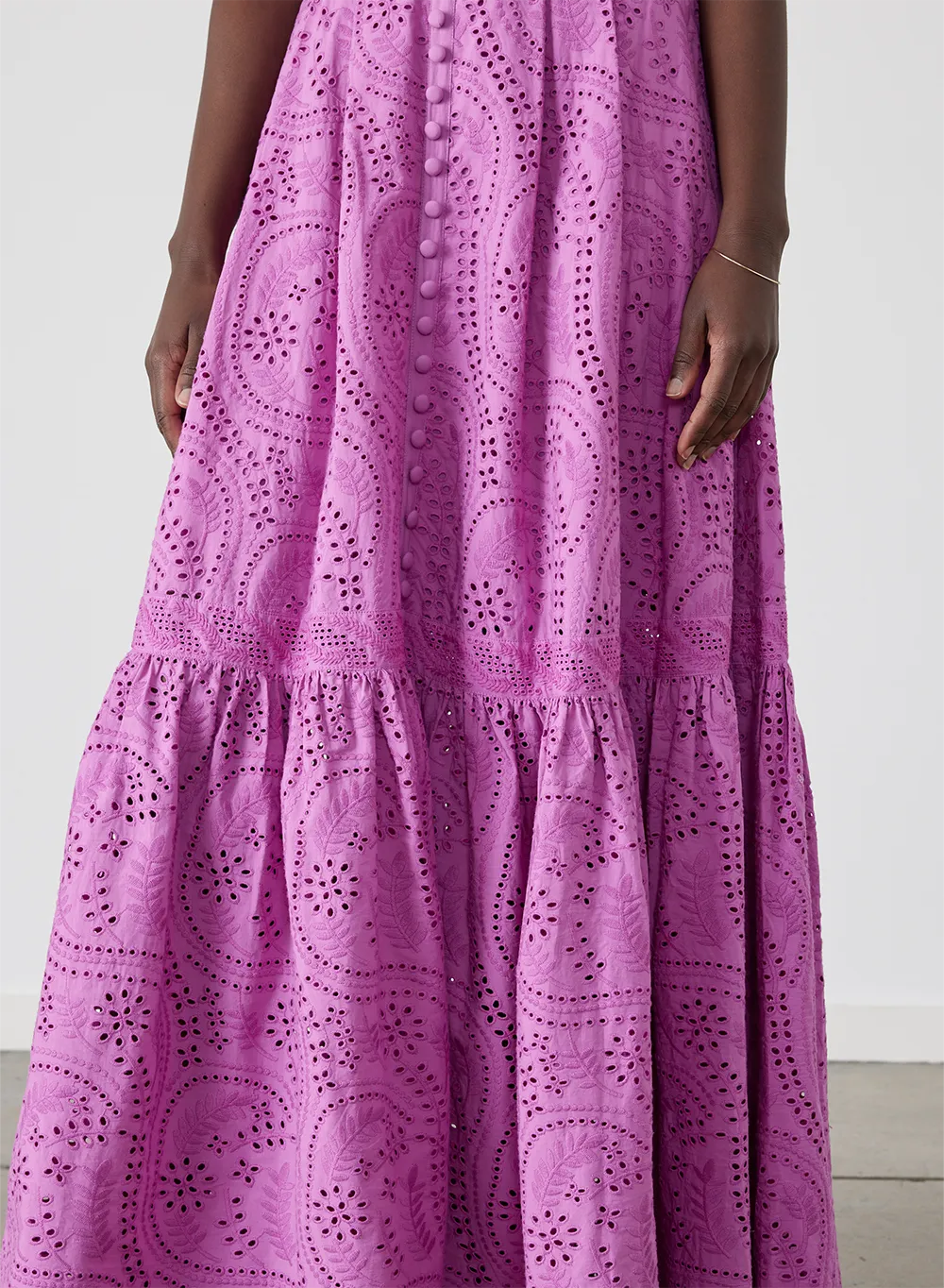 Helena Organic Cotton Broderie Maxi Dress | Aster Purple