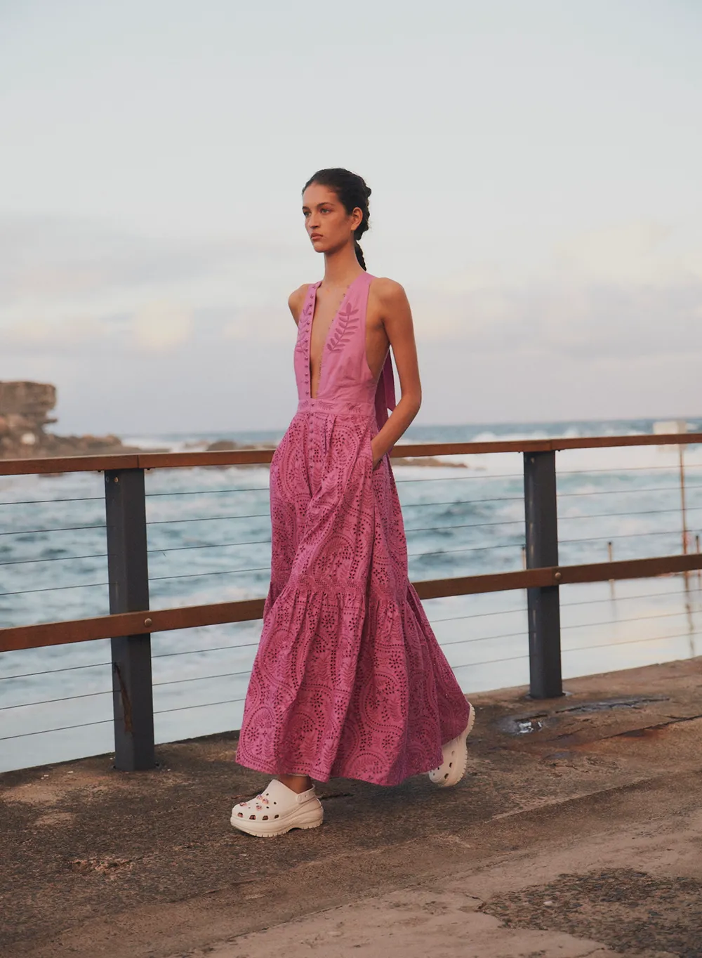 Helena Organic Cotton Broderie Maxi Dress | Aster Purple