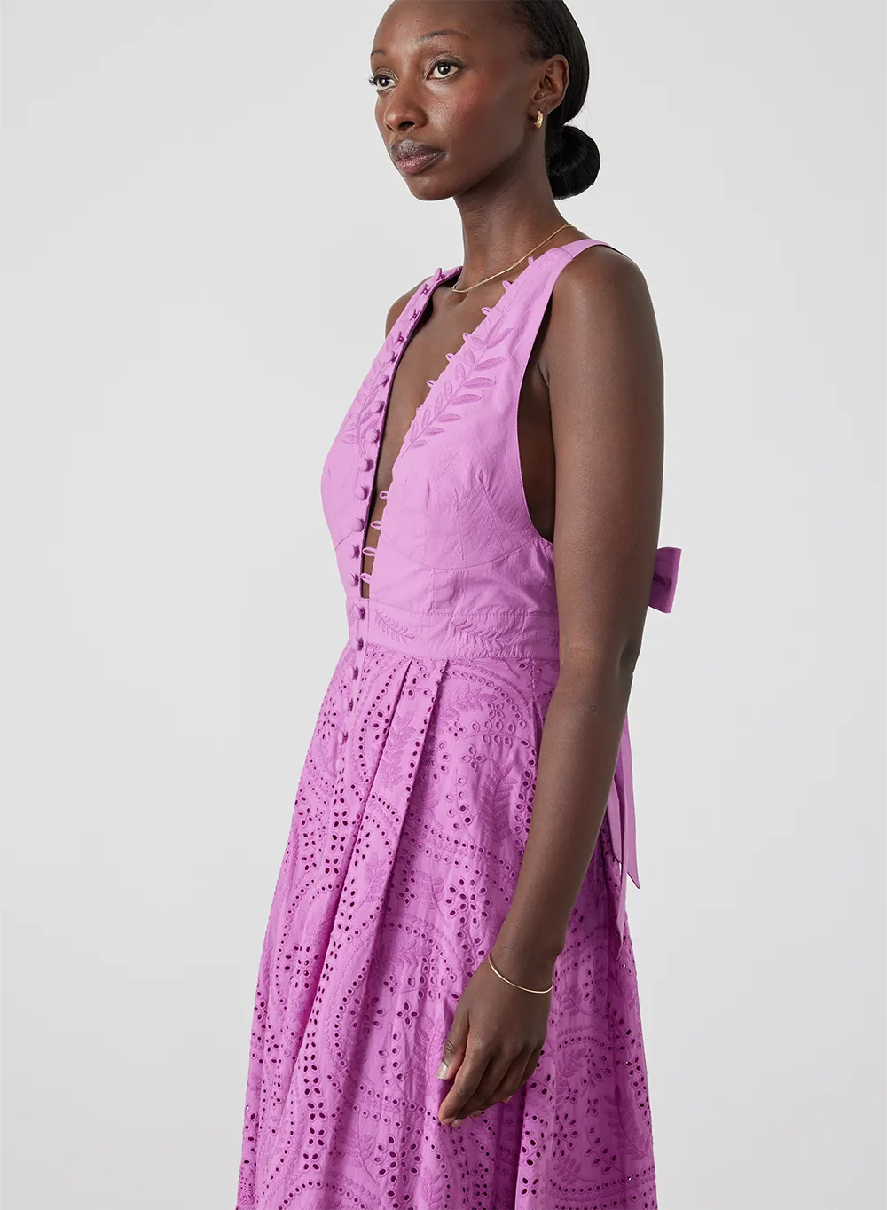 Helena Organic Cotton Broderie Maxi Dress | Aster Purple