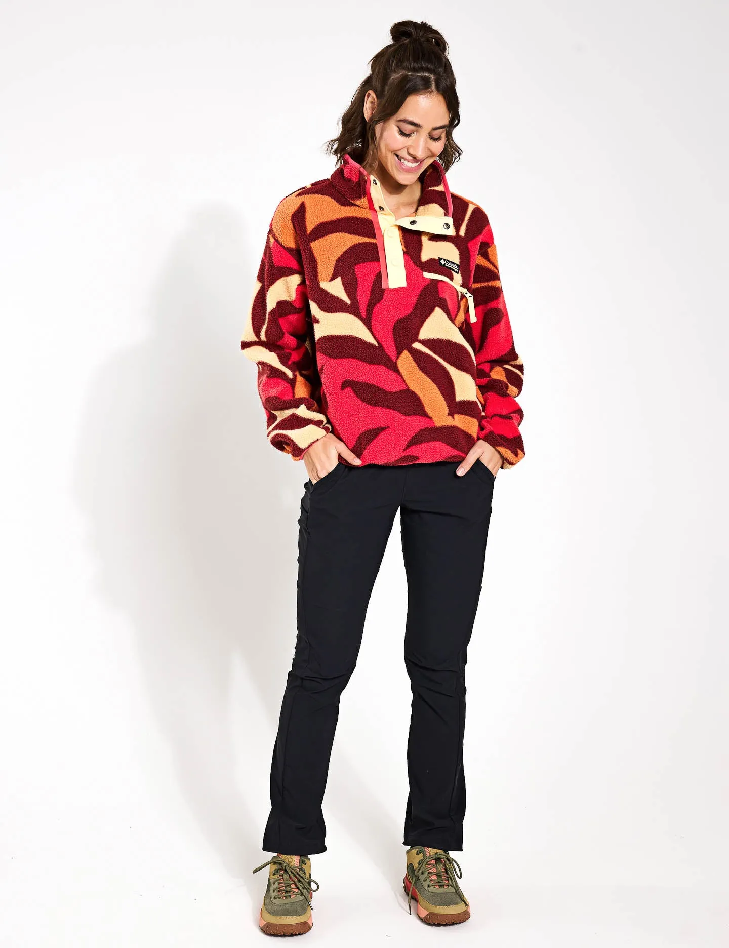 Helvetia Cropped Half Snap Fleece - Spice Floristic Print/Sunkissed/Juicy