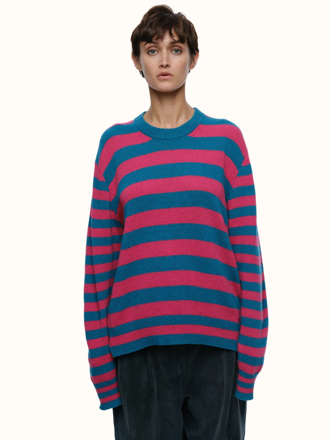 Jenn Striped Crewneck in Brushed Recycled Cashmere & Recycled Wool