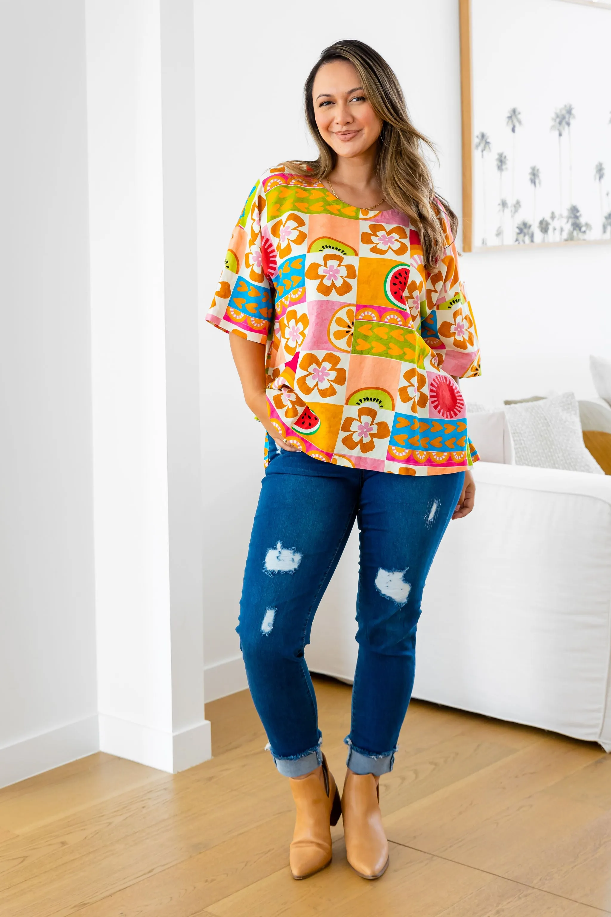 Julia Linen Blend Top in Summer Crush