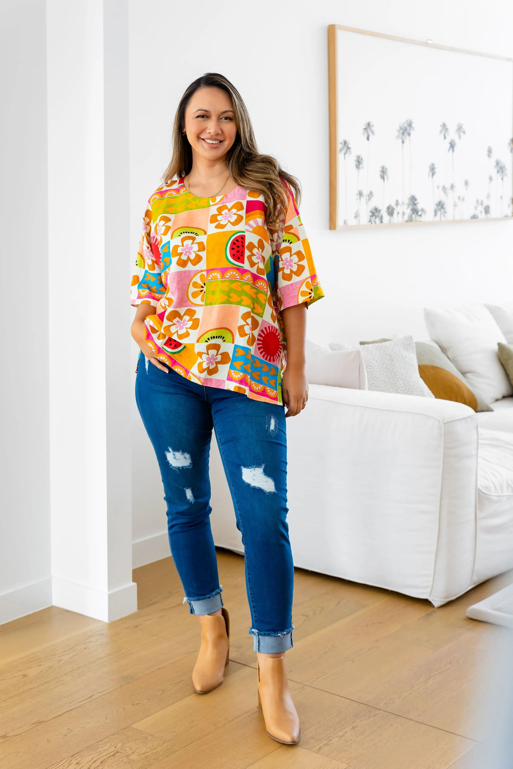 Julia Linen Blend Top in Summer Crush