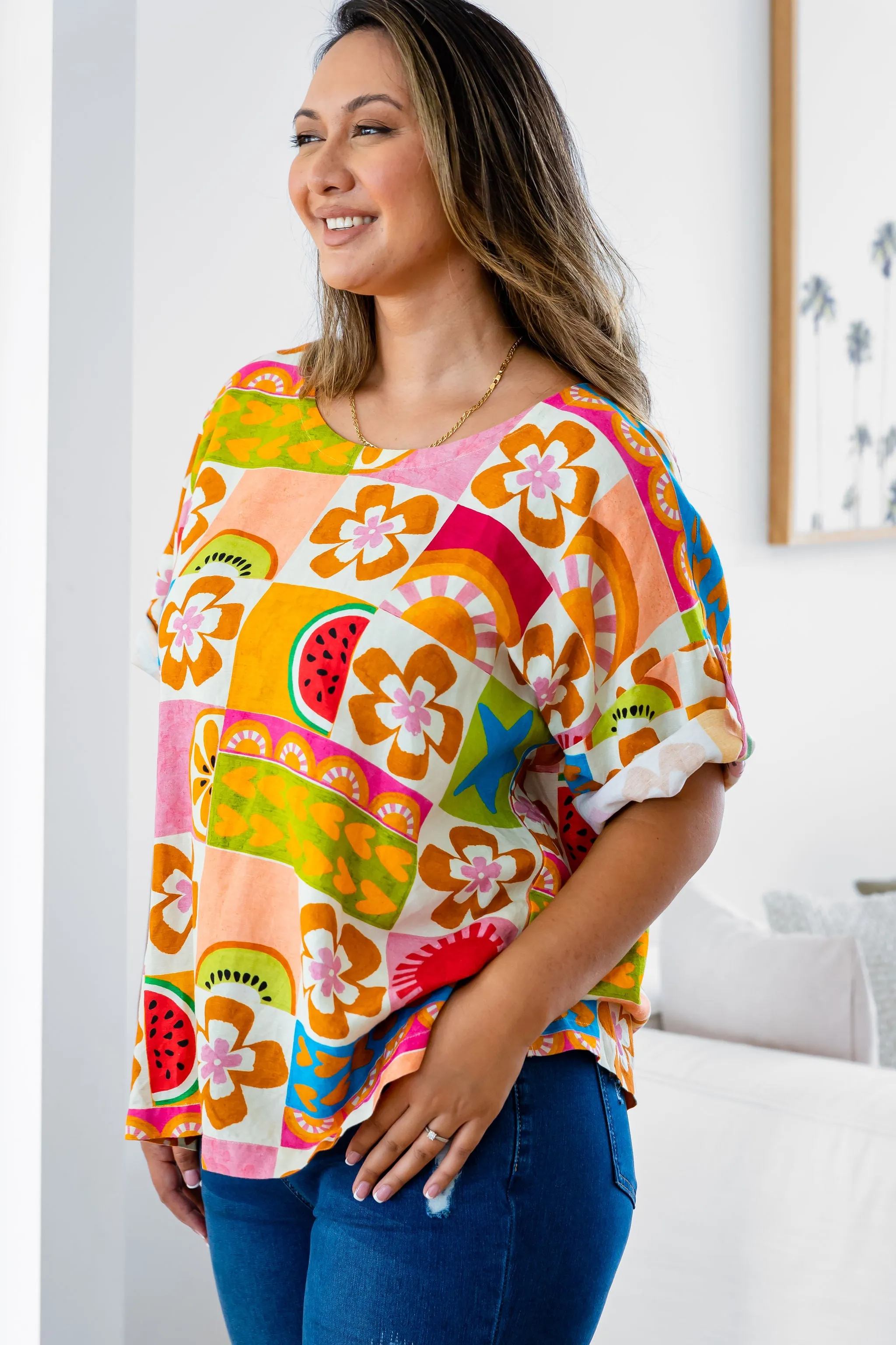 Julia Linen Blend Top in Summer Crush