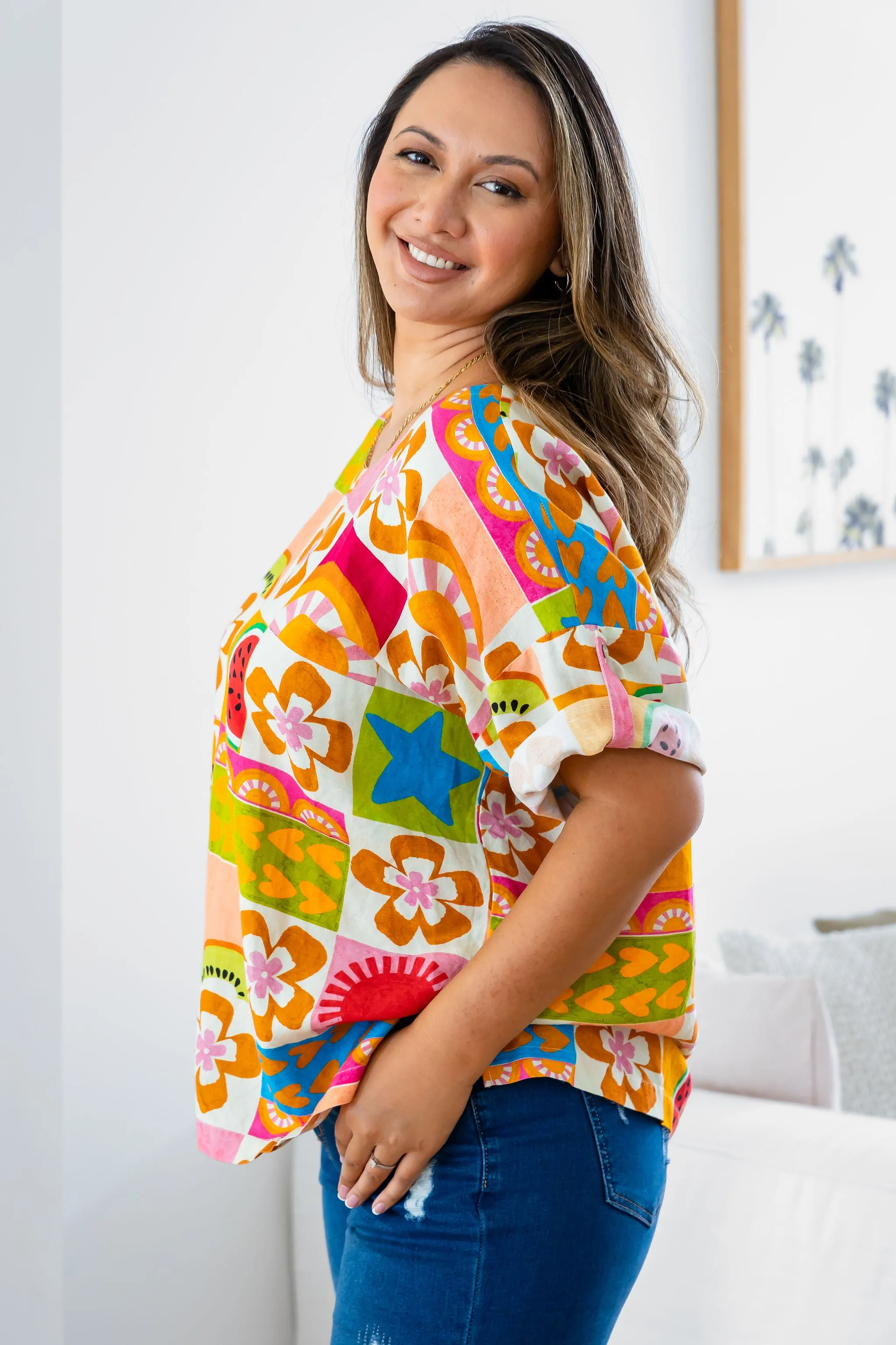 Julia Linen Blend Top in Summer Crush