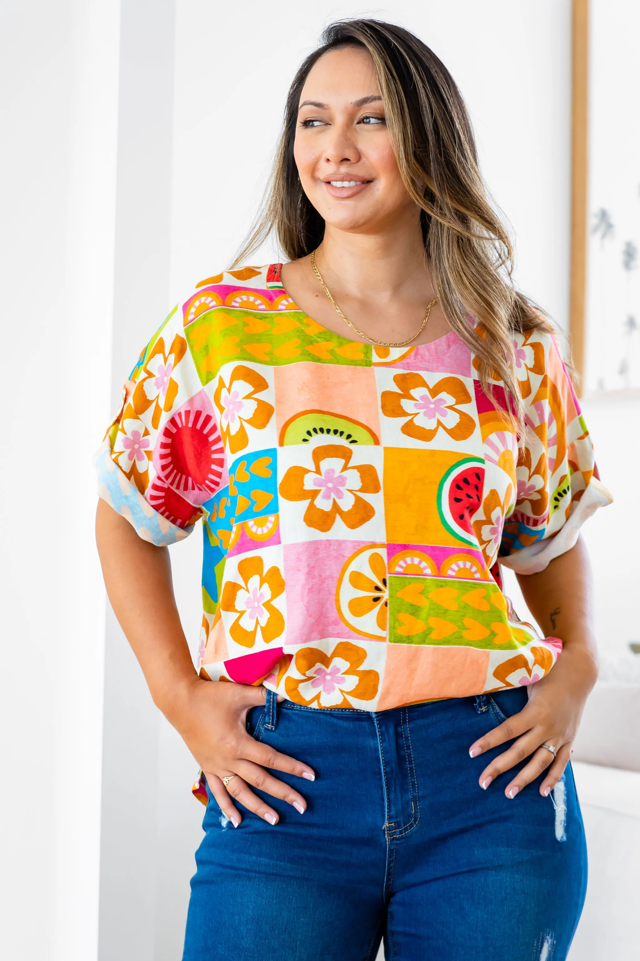 Julia Linen Blend Top in Summer Crush