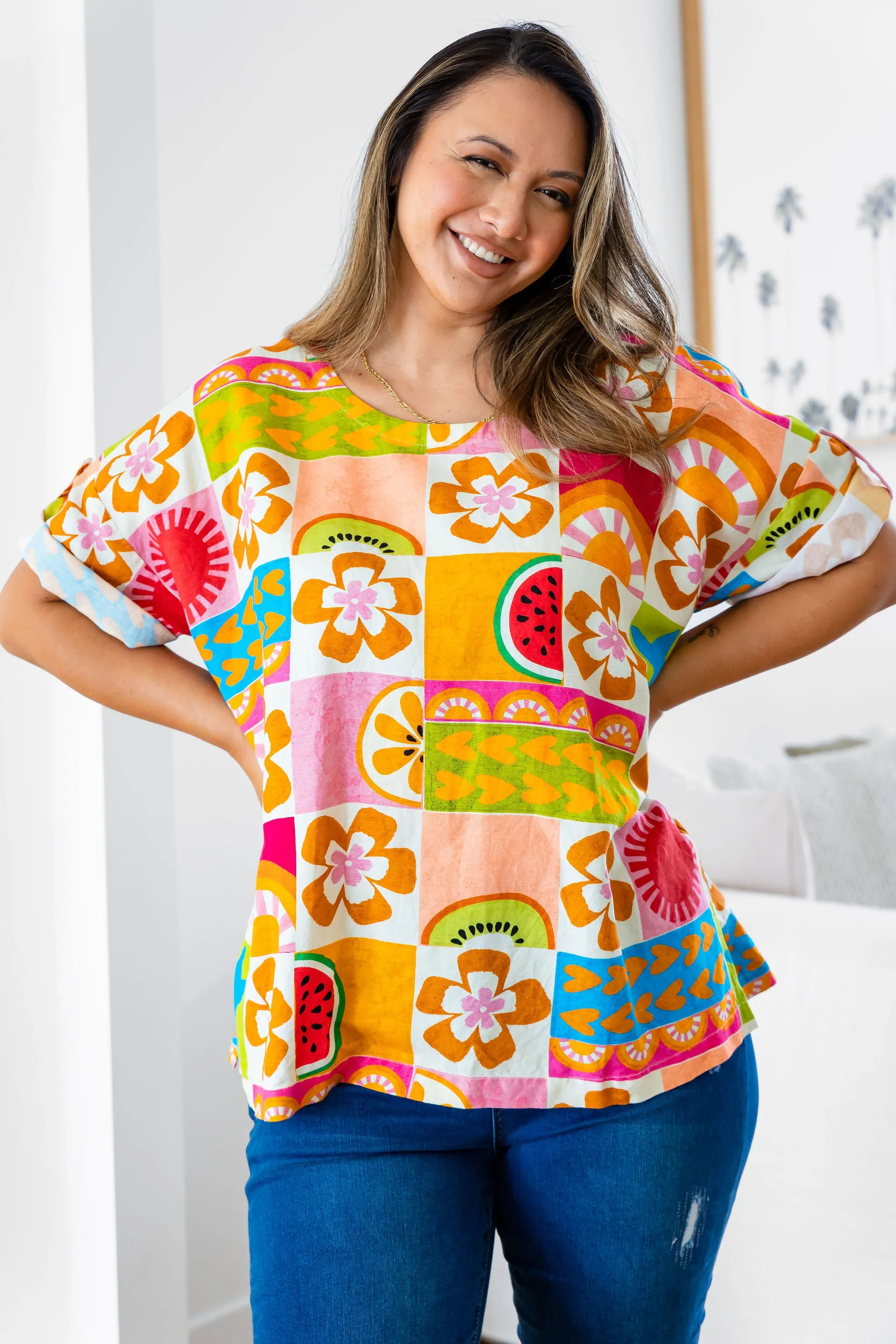 Julia Linen Blend Top in Summer Crush