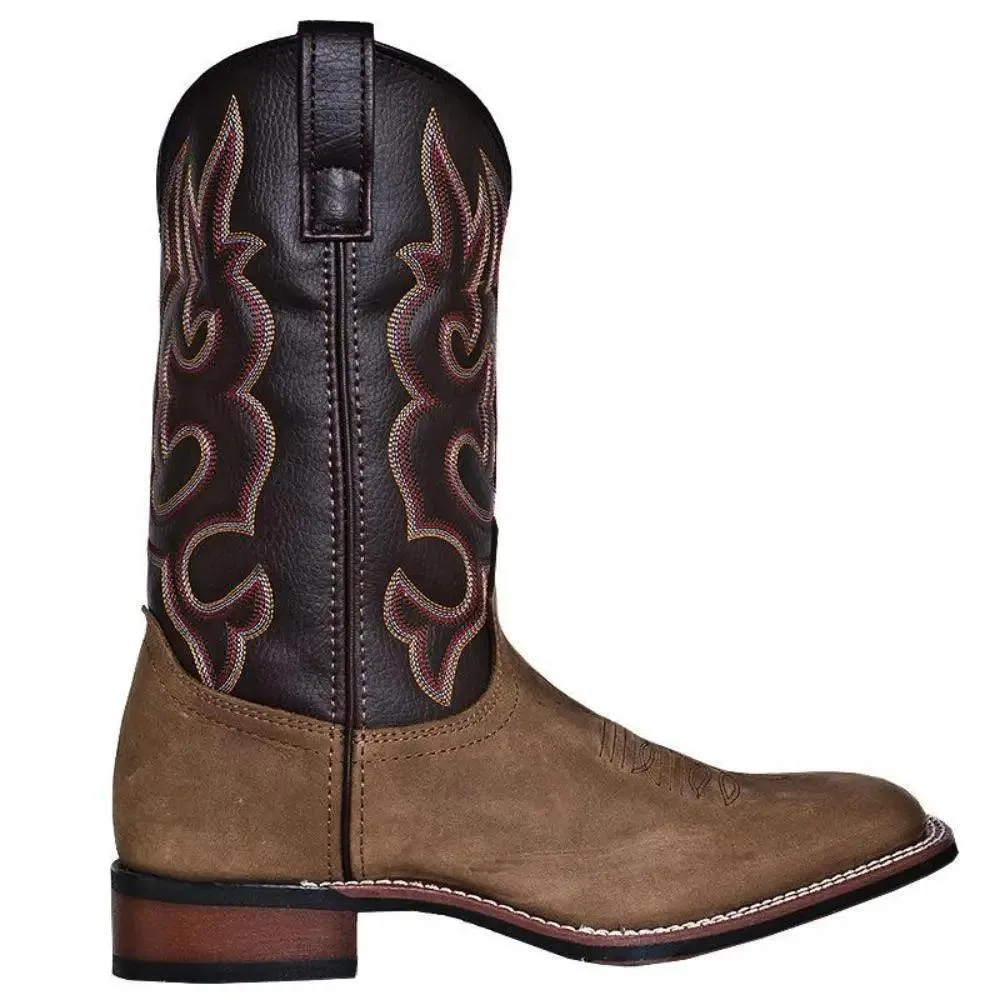 Laredo Lodi Taupe Square Toe Chocolate Leather Western Boot 7898
