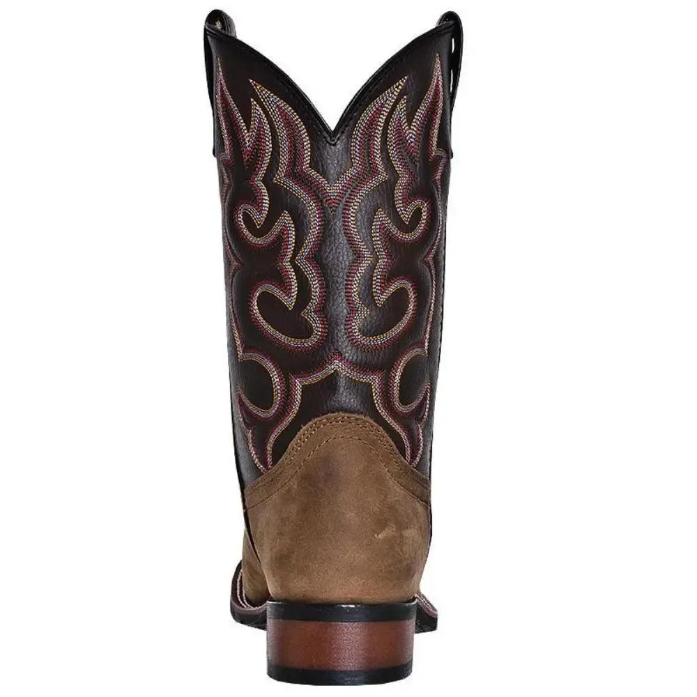 Laredo Lodi Taupe Square Toe Chocolate Leather Western Boot 7898