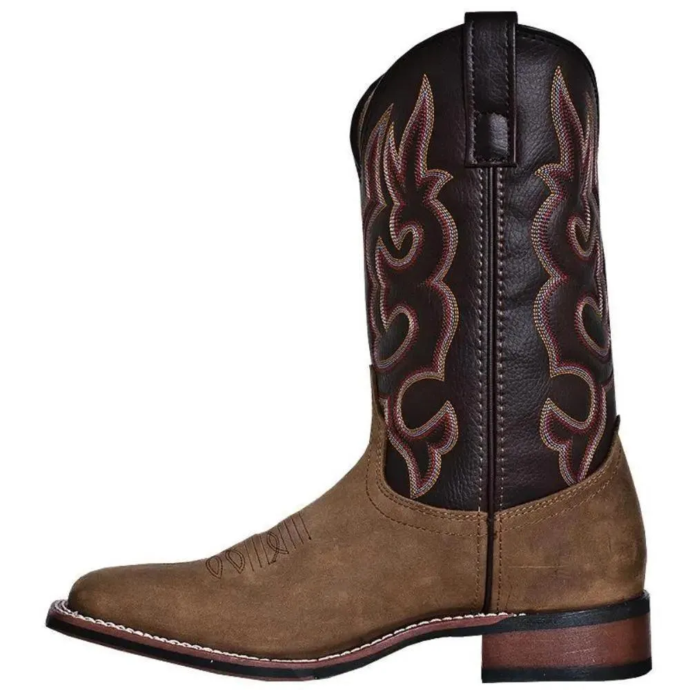 Laredo Lodi Taupe Square Toe Chocolate Leather Western Boot 7898