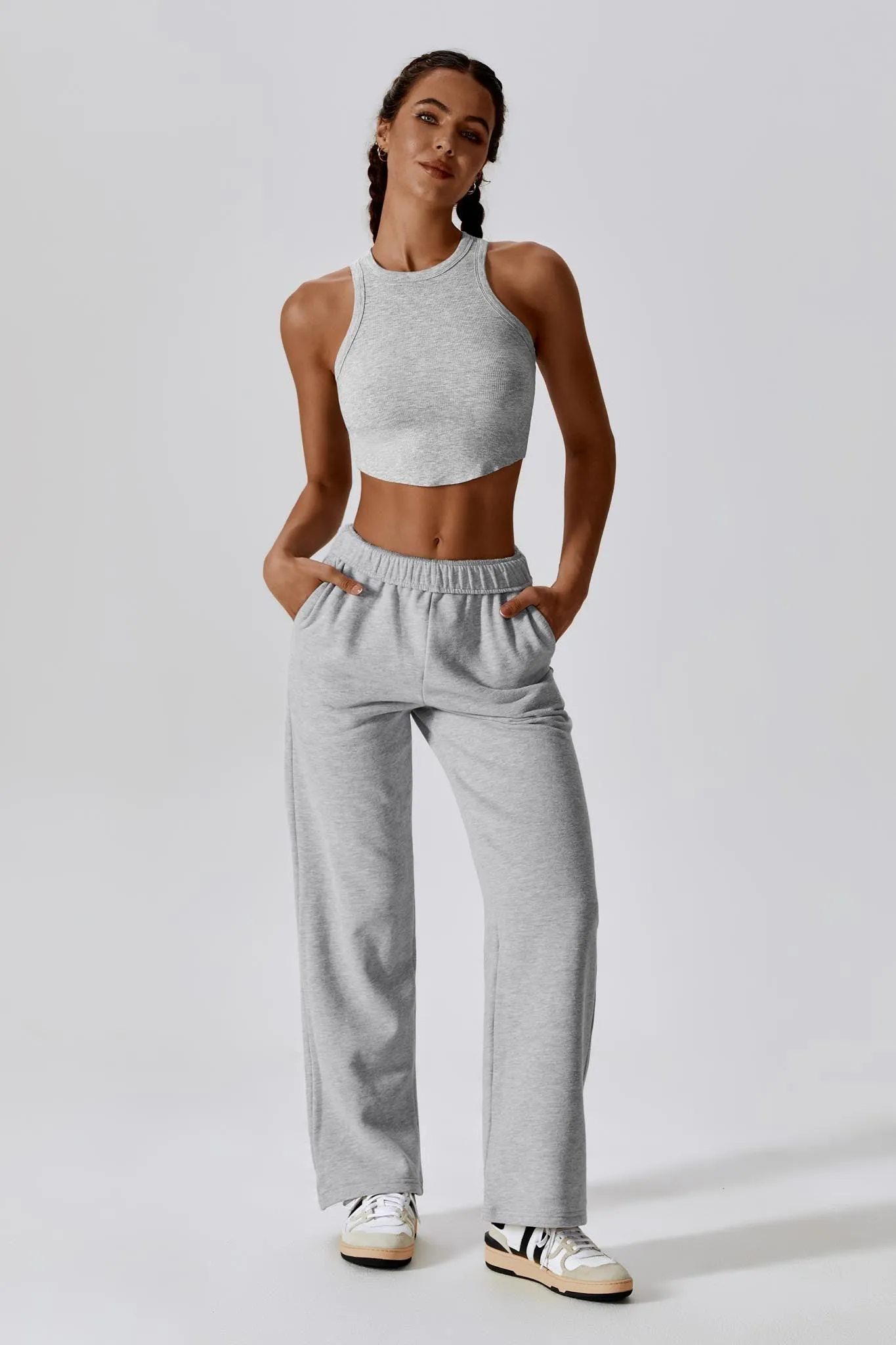 Madison Sleeveless Crop Top - Rhino Grey