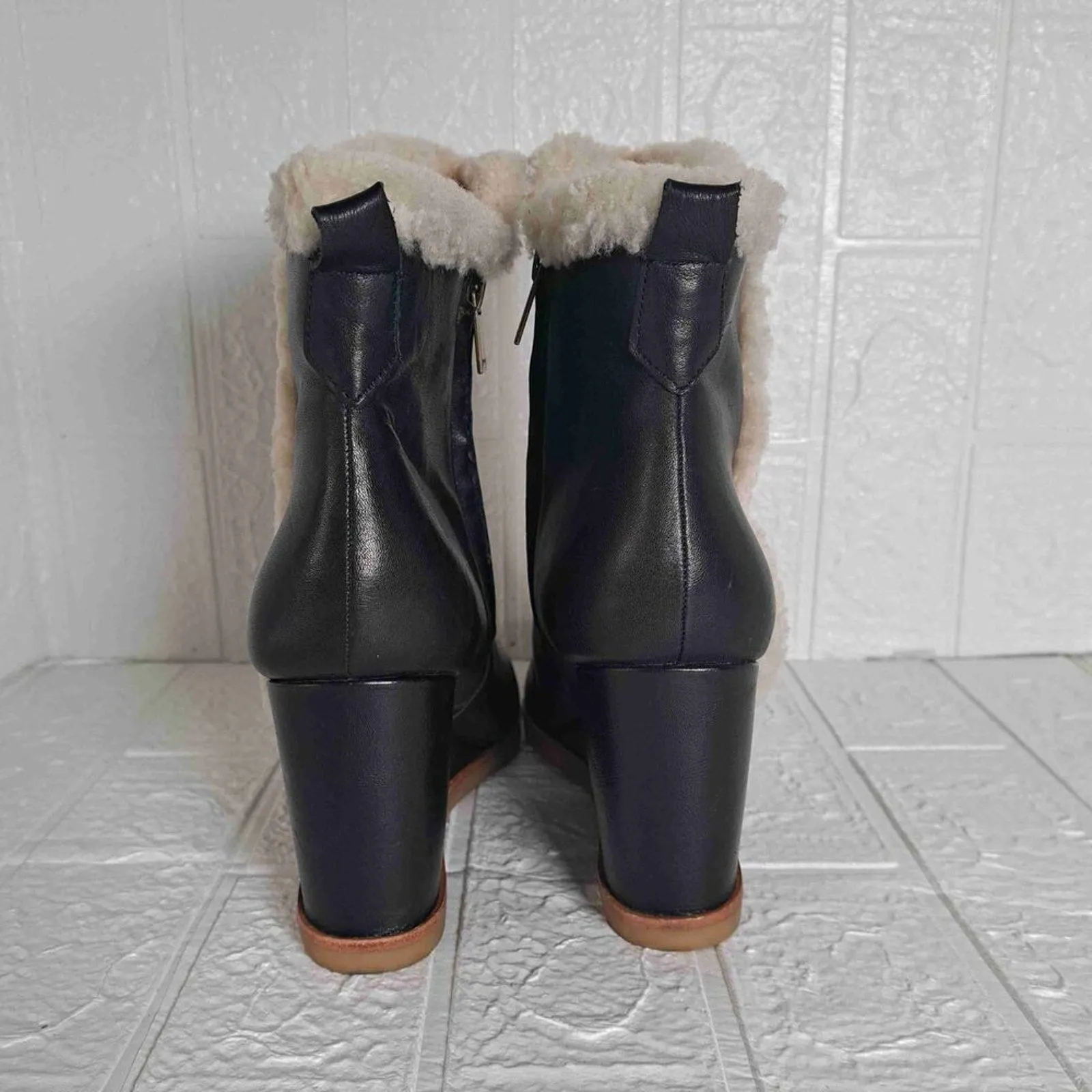Marc Fisher LTD Brendan Suede Shearling Trim Wedge Booties