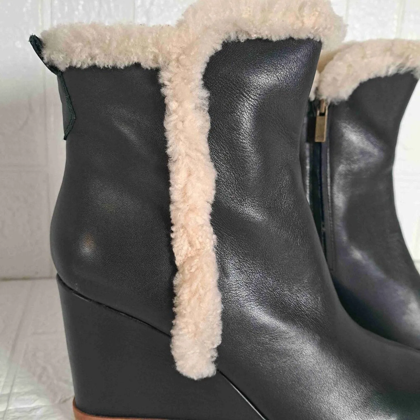 Marc Fisher LTD Brendan Suede Shearling Trim Wedge Booties