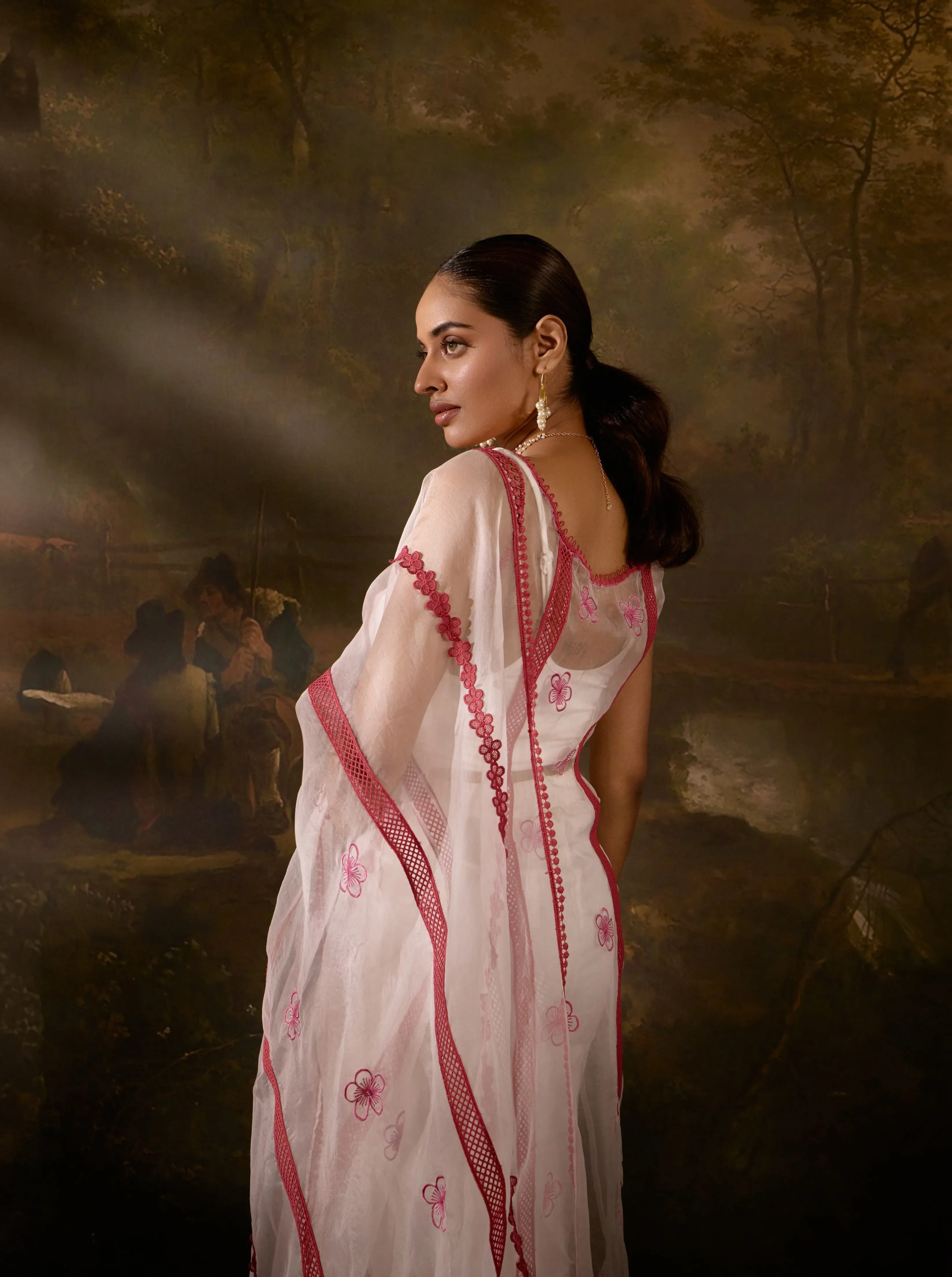 Mitali Sheer White And Red Straight Kurta Set