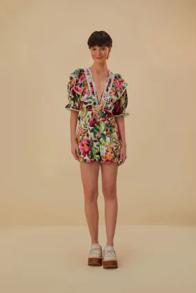 Off-White Painted Flowers Romper