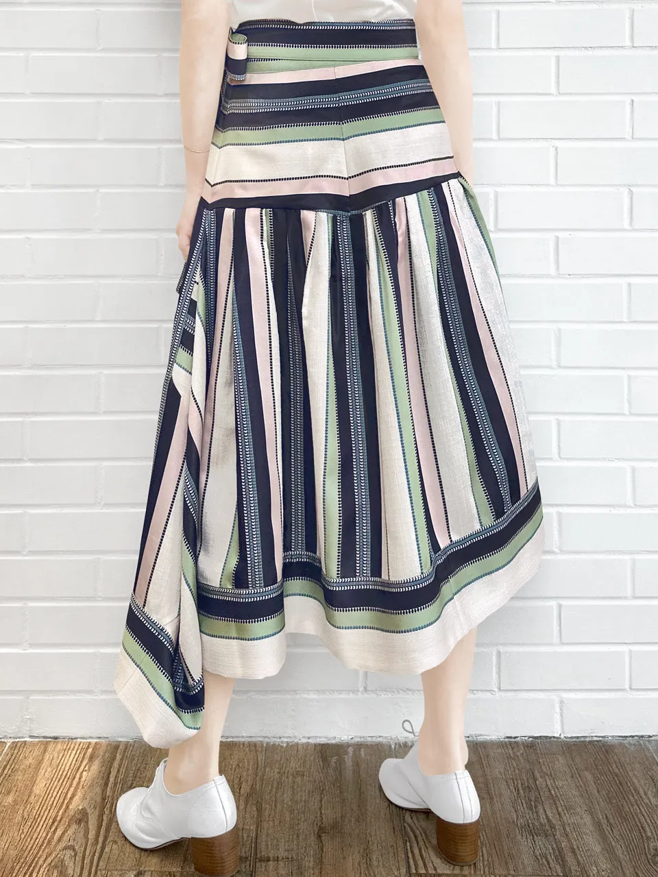 Pastel Stripes Tie-Waist Tiered High/Low Skirt