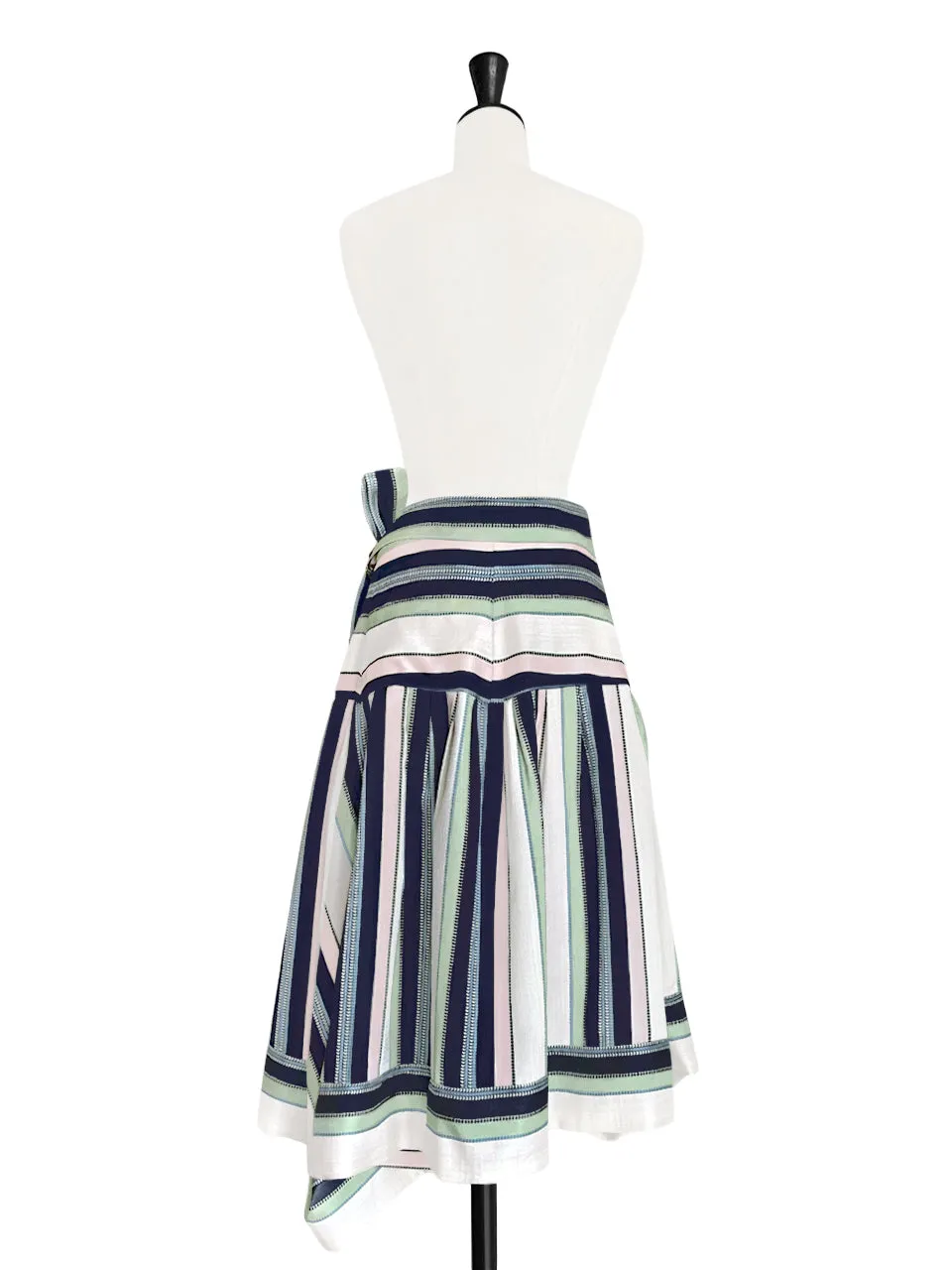 Pastel Stripes Tie-Waist Tiered High/Low Skirt