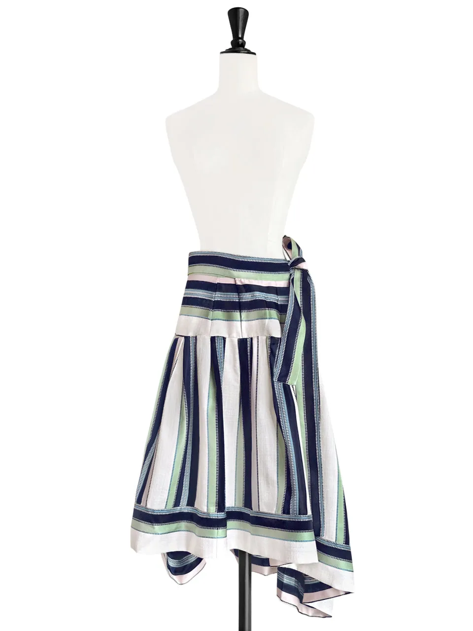 Pastel Stripes Tie-Waist Tiered High/Low Skirt