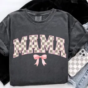 (Pepper) Bow Checkered Mama Short Sleeve Adult Tee